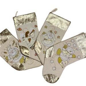 SET OF 4 VINTAGE PRIMA CREATIONS CHRISTMAS STOCKINGS IVORY & CREAM